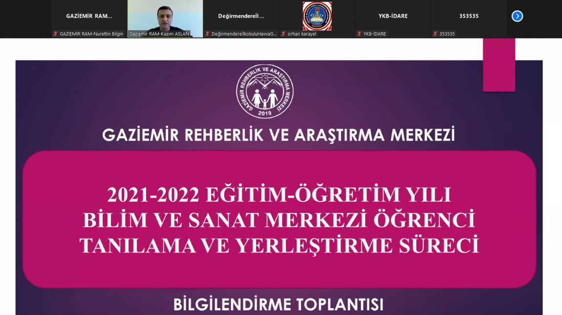 2021-2022 EĞİTİM-ÖĞRETİM YILI BİLİM VE SANAT MERKEZİ ÖĞRENCİ TANILAMA VE YERLEŞTİRME SÜRECİ BİLGİLENDİRME TOPLANTISI